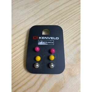 Kenvelo Set Of 3 Pairs Stud Earrings Pink Yellow & Silver Tone For Women